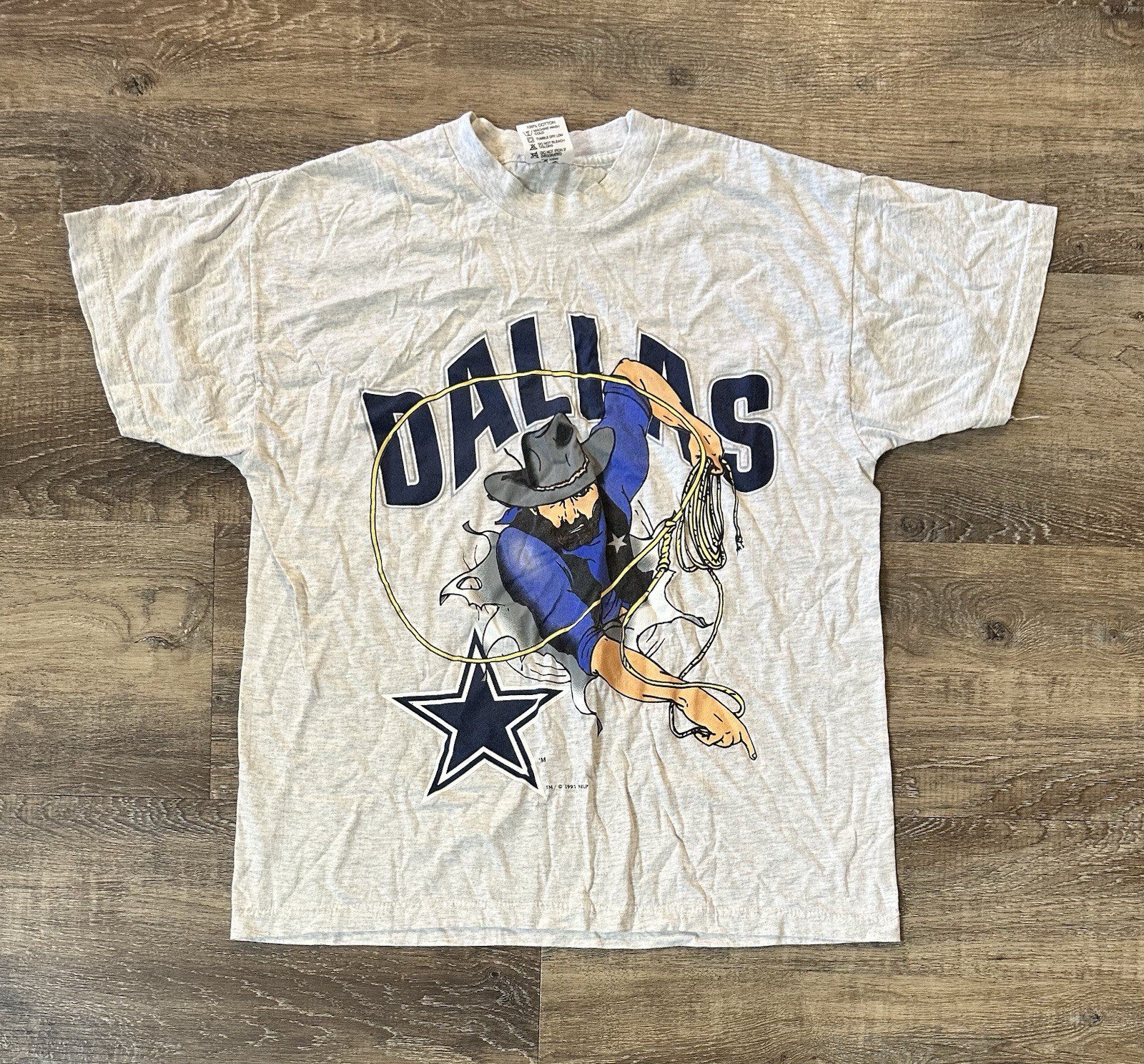 Vintage Dallas Cowboys T Shirt Size L Caricature Breakthrough Mascot Graphic 90s
