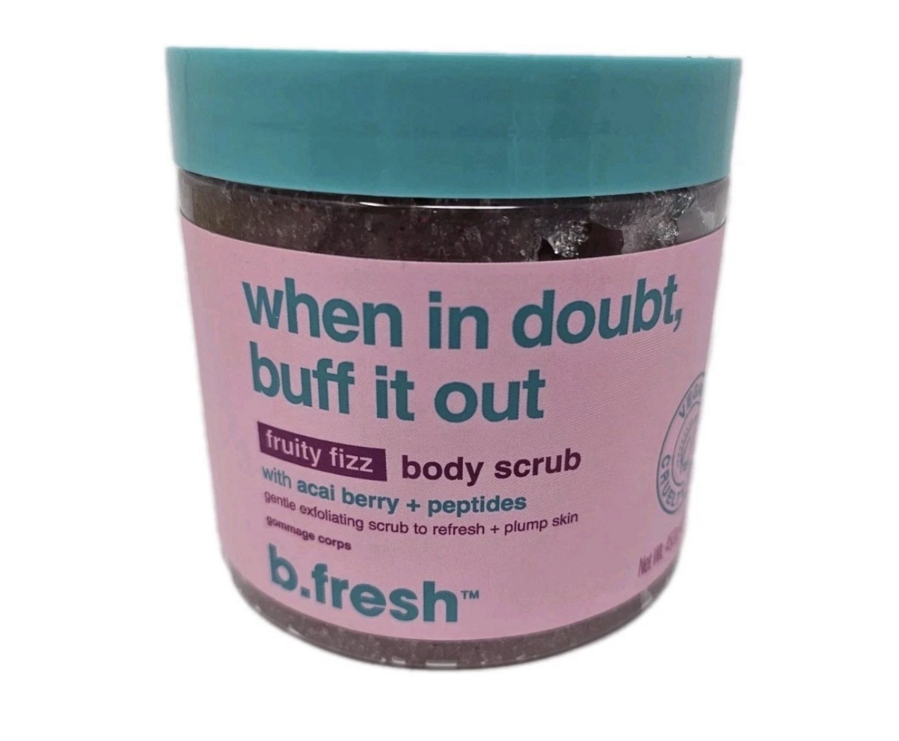 b.fresh when in doubt, buff it out fruity fizz body scrub Acai Berry + Peptides