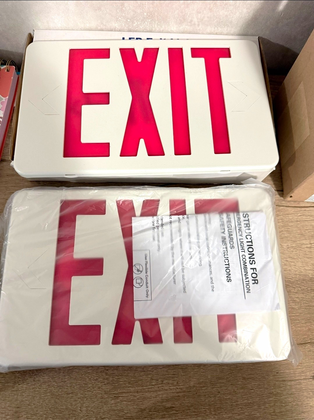 Red Illuminated EXIT Emergency Sign Light, Wall Mount, Plastic, Incandescent Red Illuminated EXIT Emergency Sign Light, Wall Mount, Plastic, Incandescent