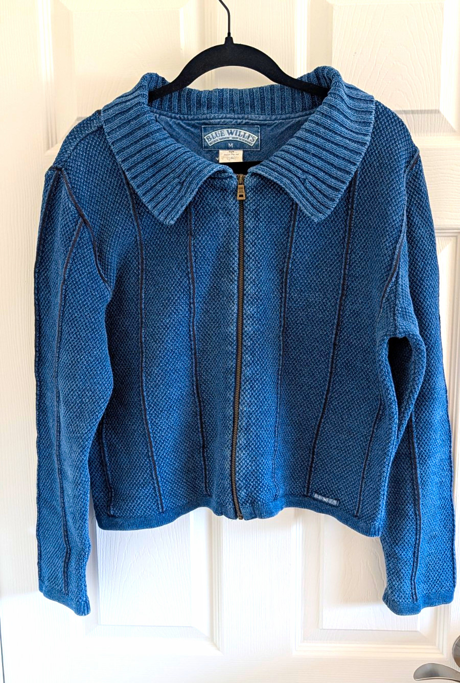 VTG Blue Willi\'s Denmark Indigo Knit Full Zip Jacket Women\'s M Denim-Blue Cotton