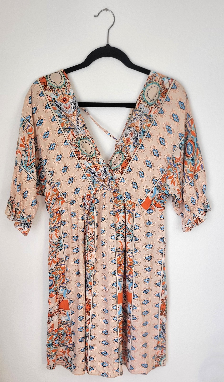 Shein Dress Womens Multicolor V Neck Short Sleeve Floral Design Boho Chic Size S