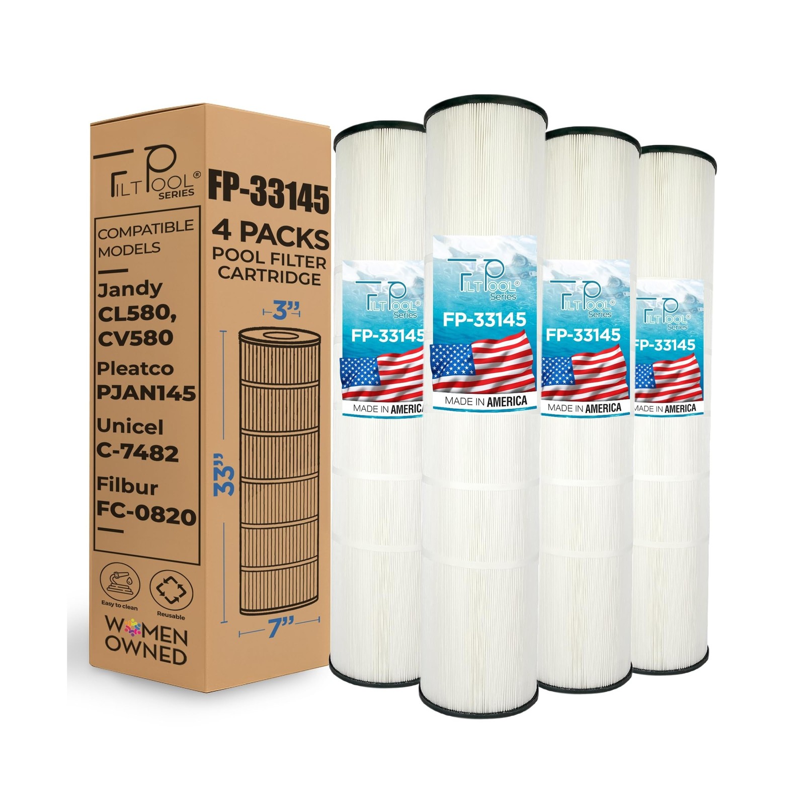 FP-33145- Pool Filter Cartridge 4-Pack for Jandy CL580 | Replaces R0357900 | ...