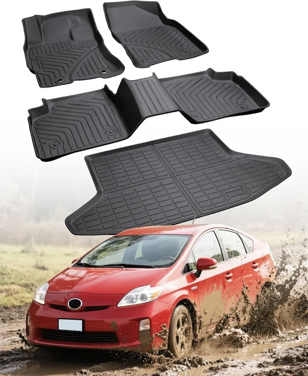 3D TPE Floor Mats / Trunk Cargo Liner All Weather Fits 2004-2009 Toyota Prius 3D TPE Floor Mats / Trunk Cargo Liner All Weather Fits 2004-2009 Toyota Prius