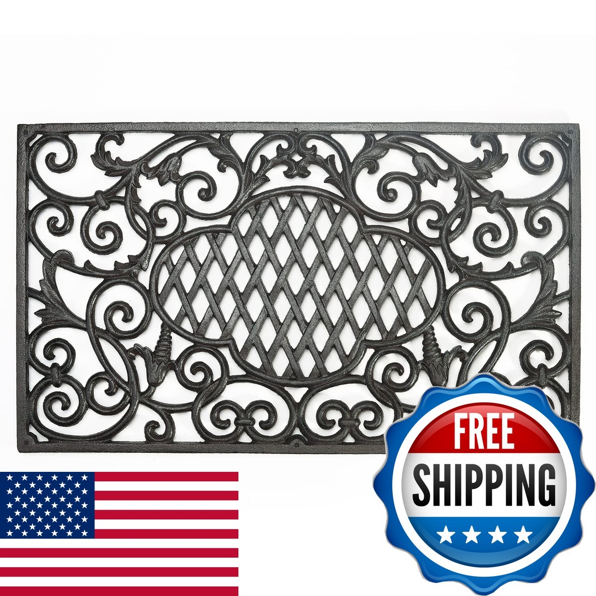 Sungmor Heavy Duty Cast Iron 24IN. Large Rectangle Front Door Mat - Non-Slip