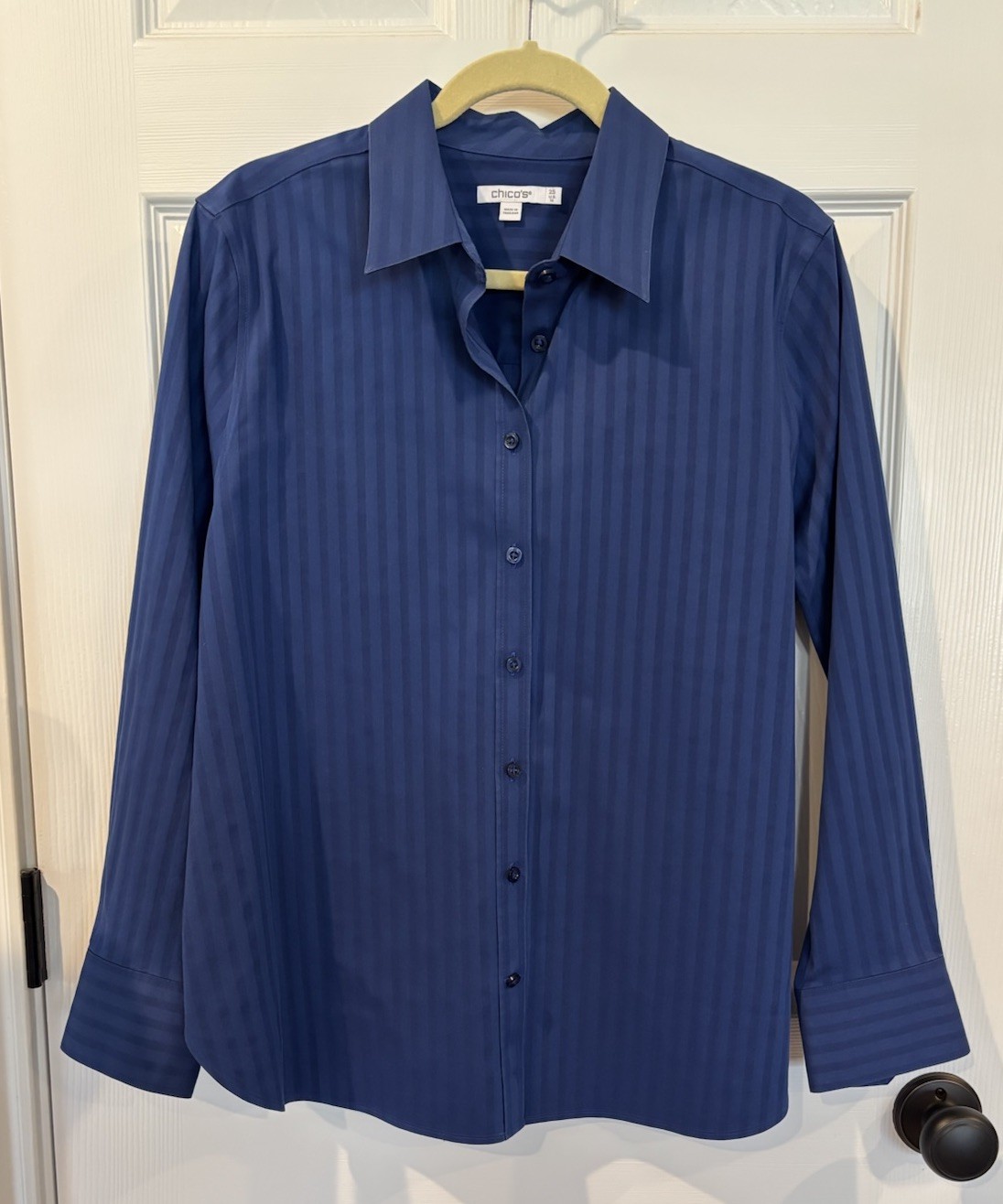 NWOT Chico’s Blue Cotton Blend Stripe Slimming Tunic Size 2.5