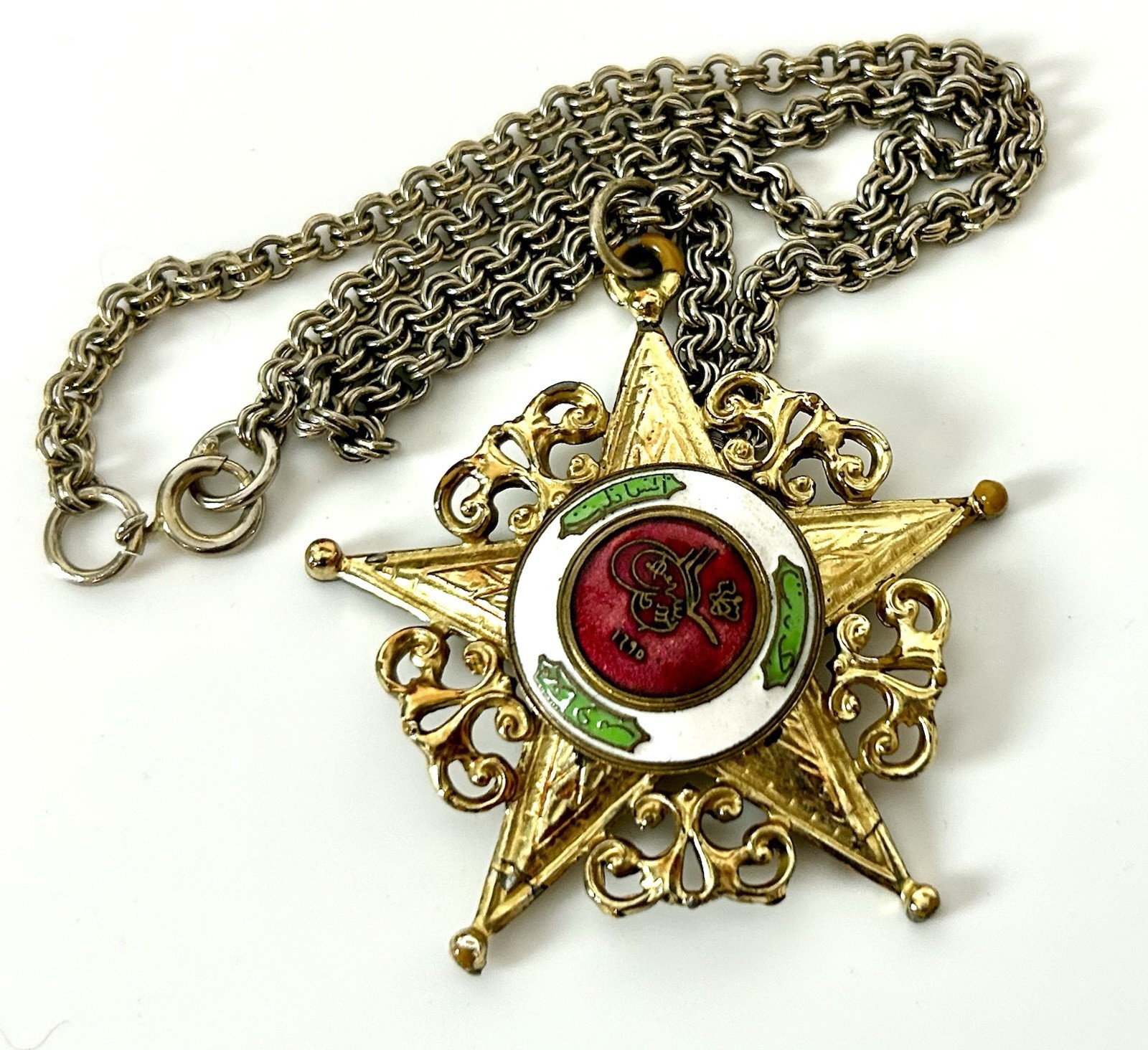 Vintage Coro Enameled Ottoman Order Of Charity Star Pendant Necklace Turkish