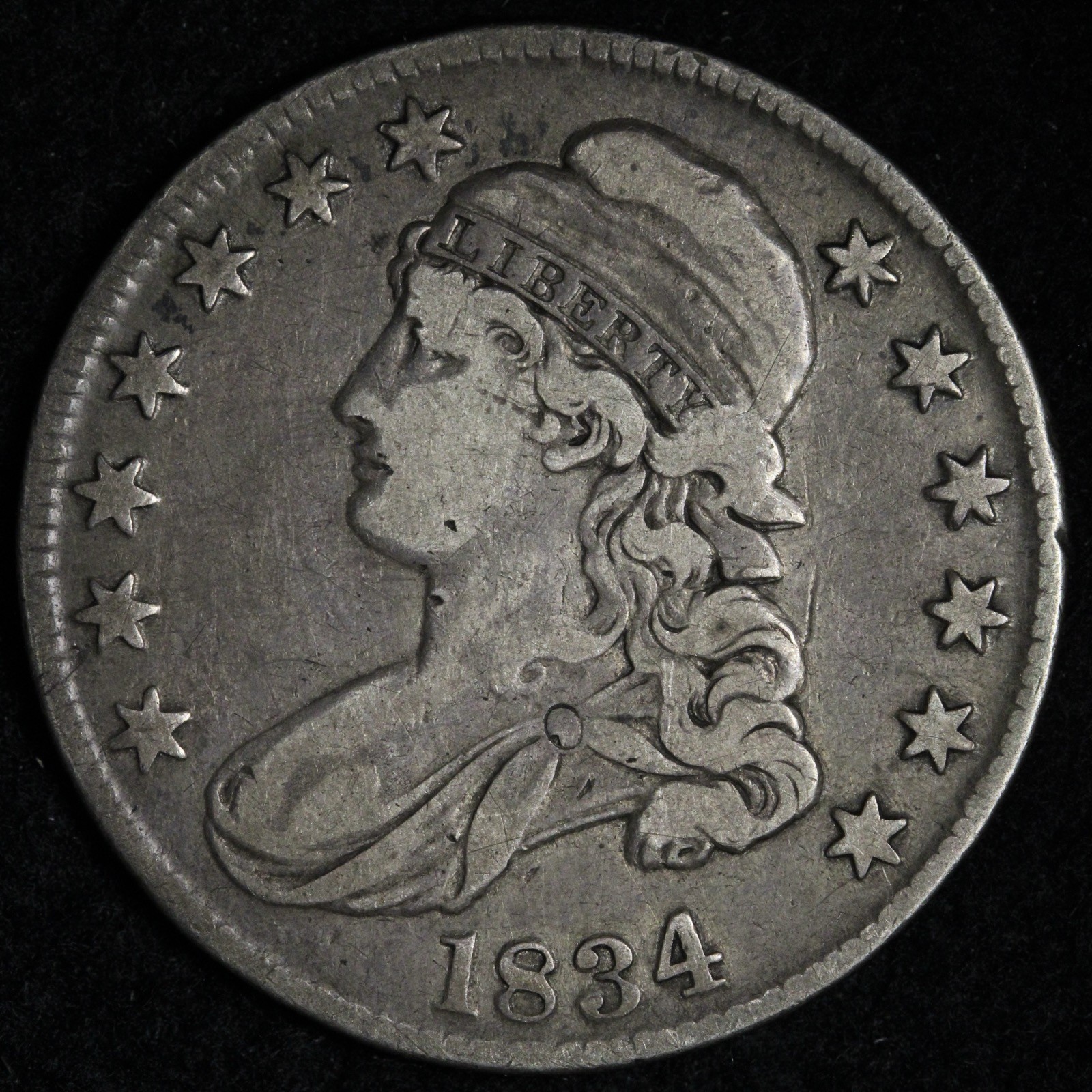 1834 LD SL Capped Bust Silver Half Dollar VF E338 GWOPM