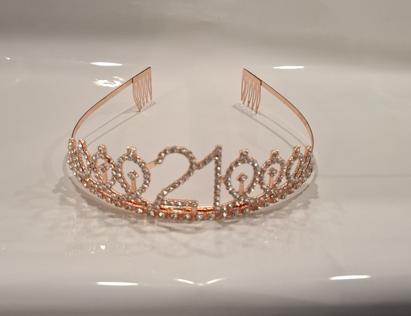 Rose Gold 21st Birthday Tiara Crown – Rhinestone Princess Birthday Headband