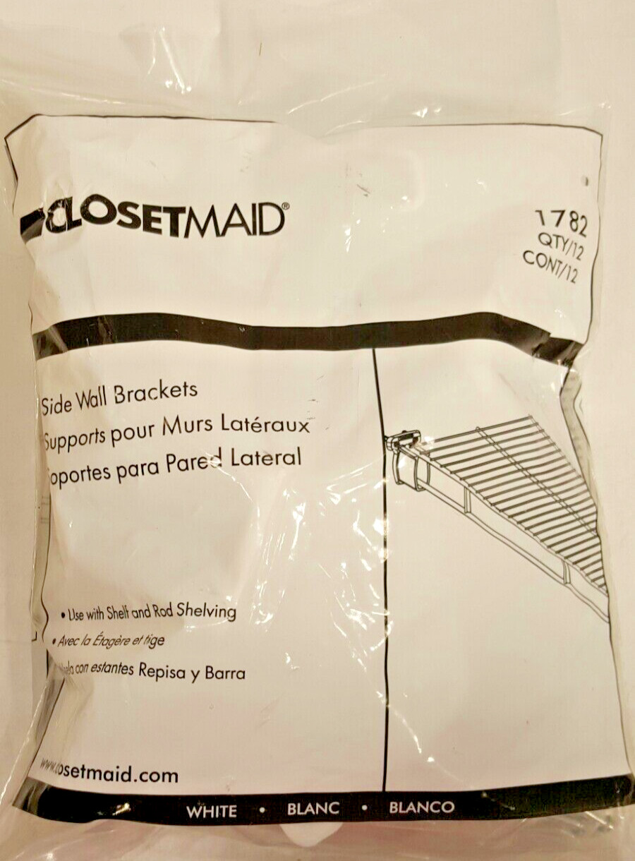 12 Closetmaid Side Wall Brackets 1782 - Bag Of 12 With Mounting Hardware NOS 12 Closetmaid Side Wall Brackets 1782 - Bag Of 12 With Mounting Hardware NOS