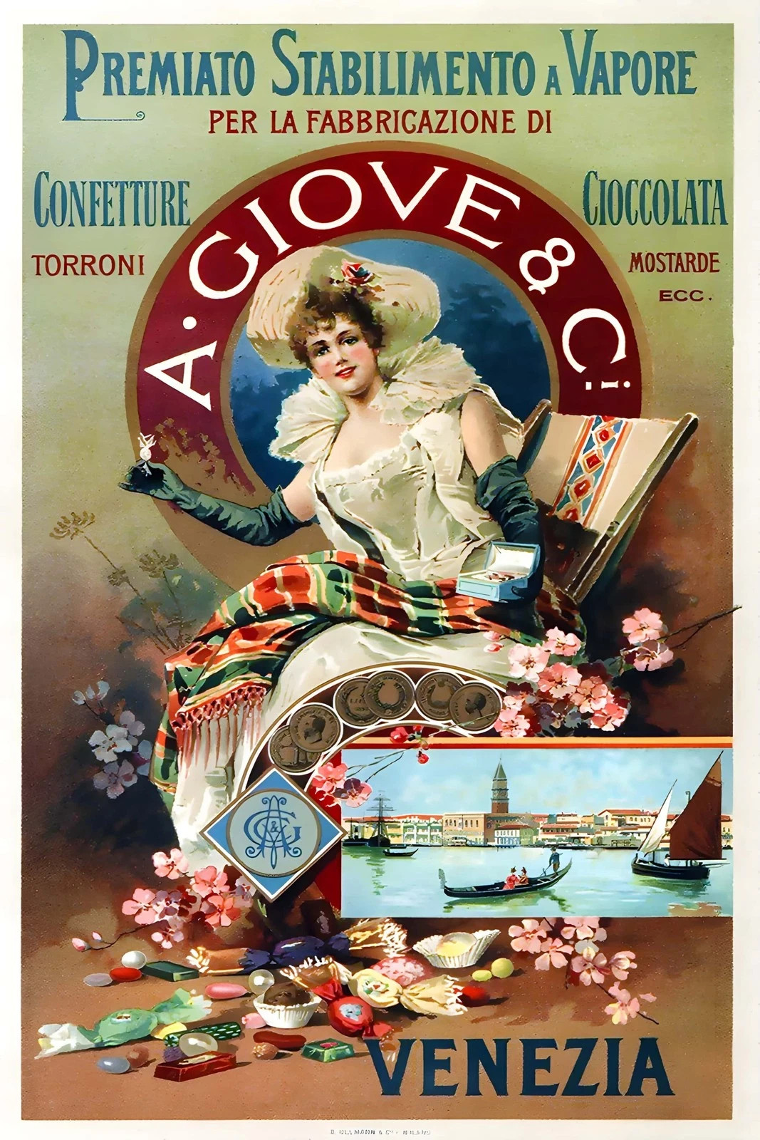 Giove & Co Venezia Vintage Italian Chocolate Advertising Poster 24x36