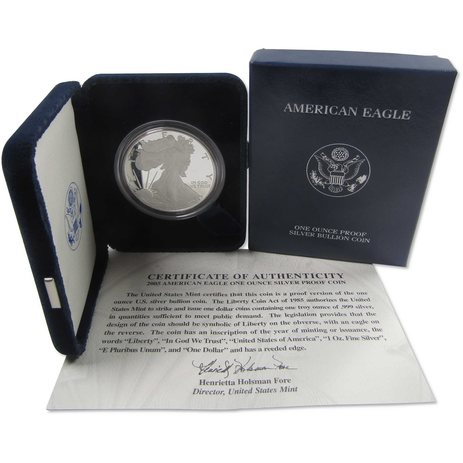 2005 W American Silver Eagle Proof $1 Coin Collectible OGP COA
