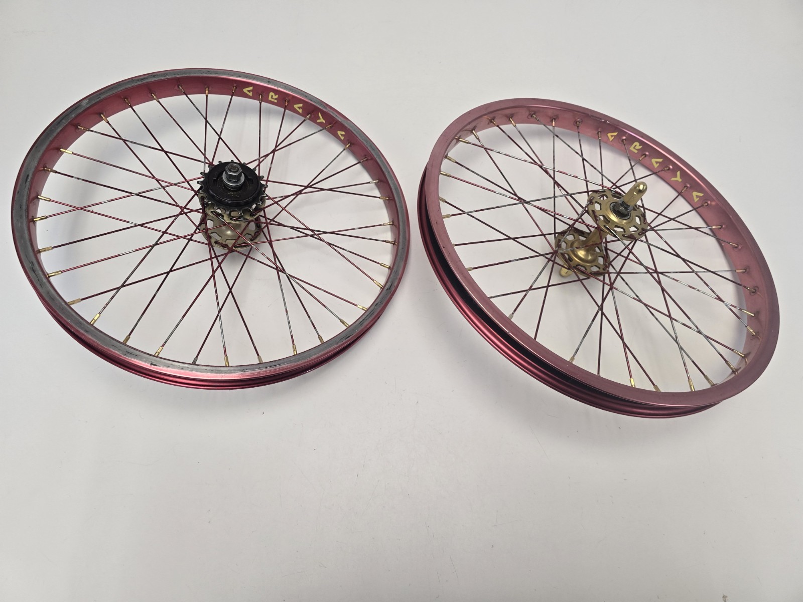 1980s Araya 7C Wheelset Sunshine Gold High Flange 36H Hubs 20 x 1.75\ 1980s Araya 7C Wheelset Sunshine Gold High Flange 36H Hubs 20 x 1.75\