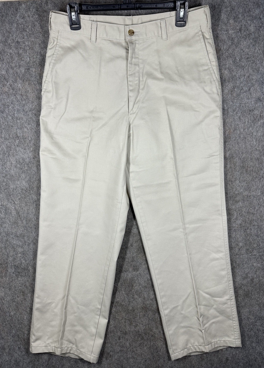 Farah Mens 33x27 Beige Khaki Chino Pants Flat Front Classic Straight Leg