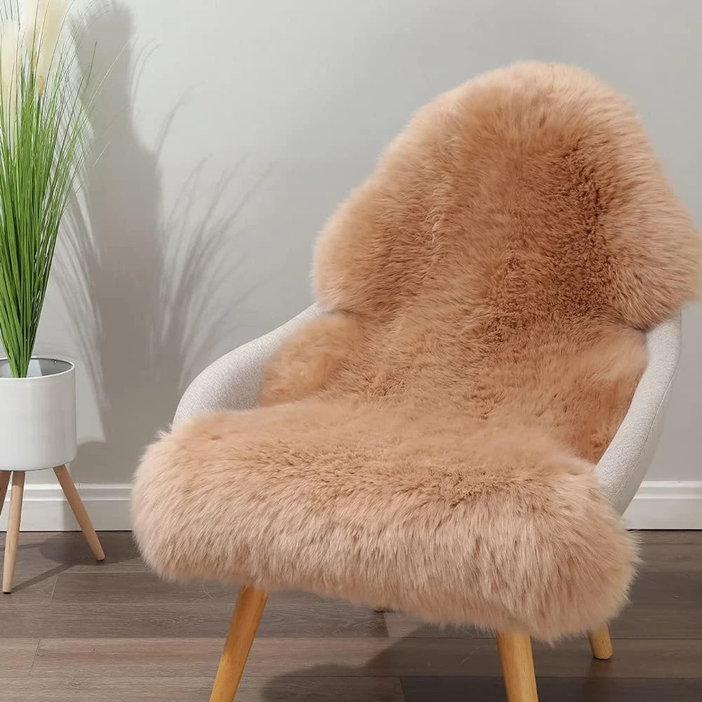 Luxury Genuine Australian Sheepskin Rug - Light Brown 2ft x 3ft Fluffy Fur