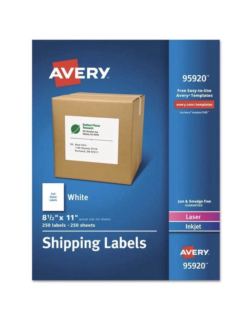 Avery Shipping Labels, Permanent Adhesive, 8-1/2