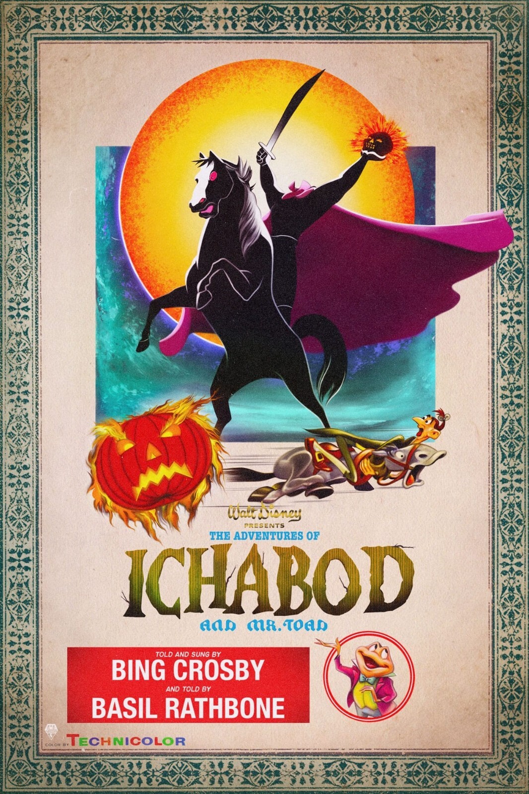 1949 Walt Disney The Adventures Of Ichabod And Mr Toad Movie Poster 11X17 🎃🍿