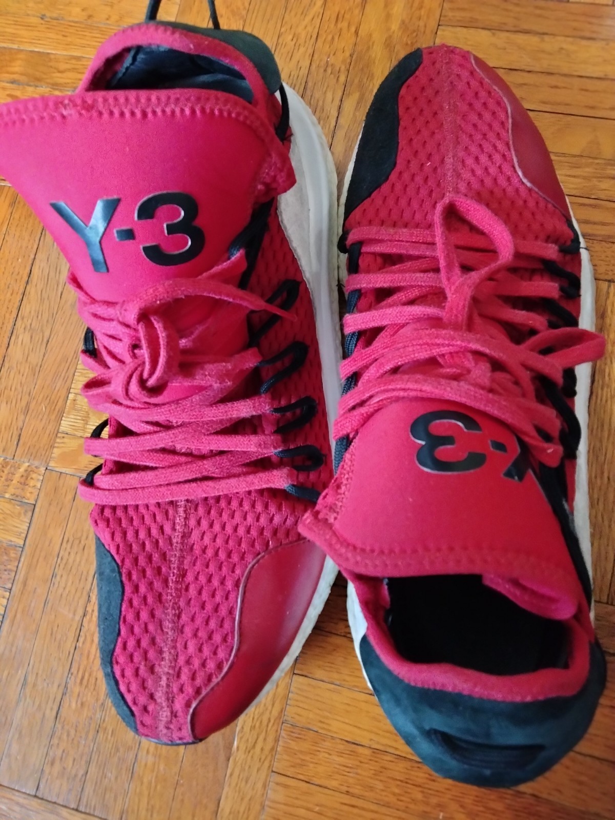 Y-3 Men’s Low Top Lace-Up Athletic Sneakers Red Black White Rubber Logo