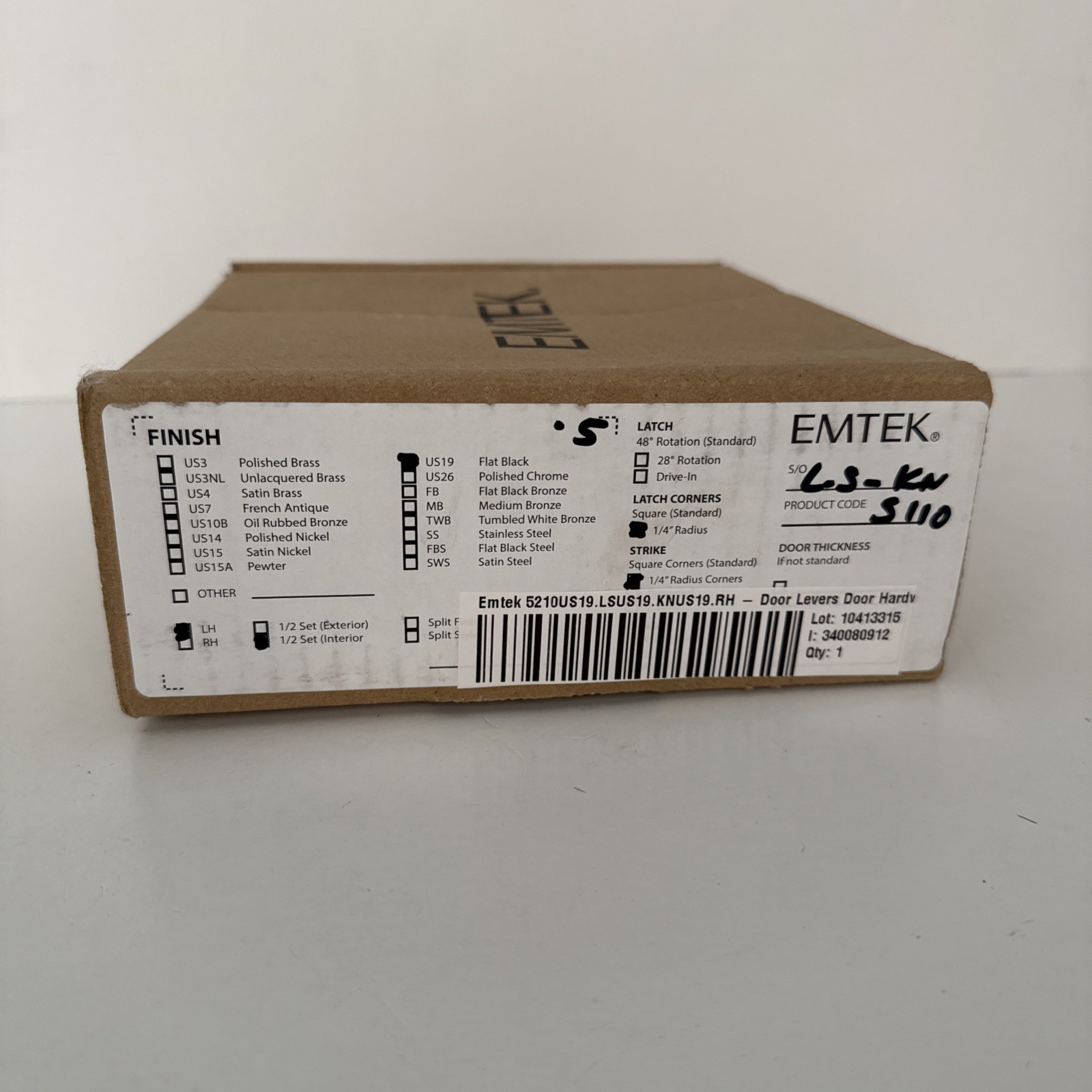 Emtek 5210US19LSUS19KNUS19RH SQUARE Rosette KNURLED Lever-Black