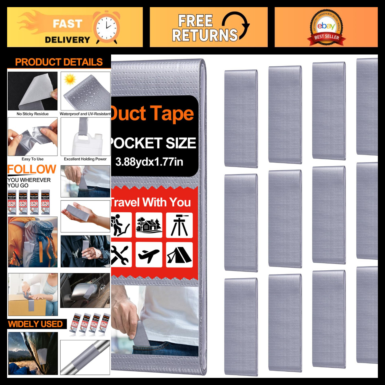 12 Pcs Mini Pocket Duct Tape 1.77