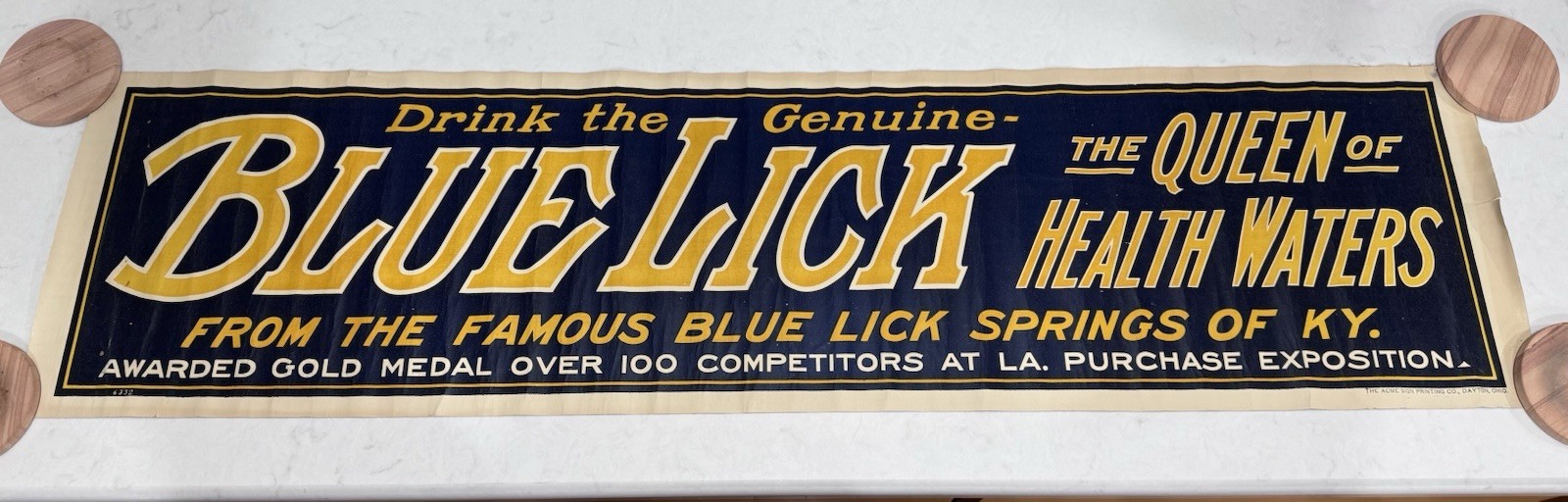 Antique 1904 Blue Lick Springs KY Linen Advertising Banner Sign Acme Dayton Ohio