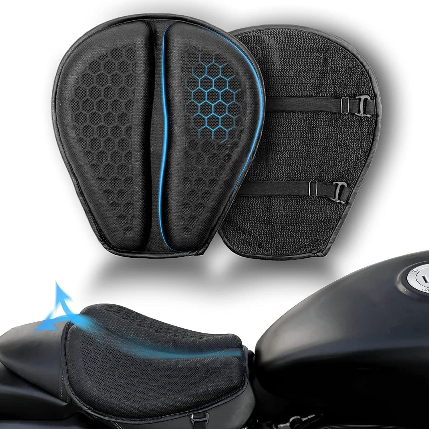 Foldable Motorcycle Gel Seat Cushion, Large 3D Breathable Pad for Long Rides