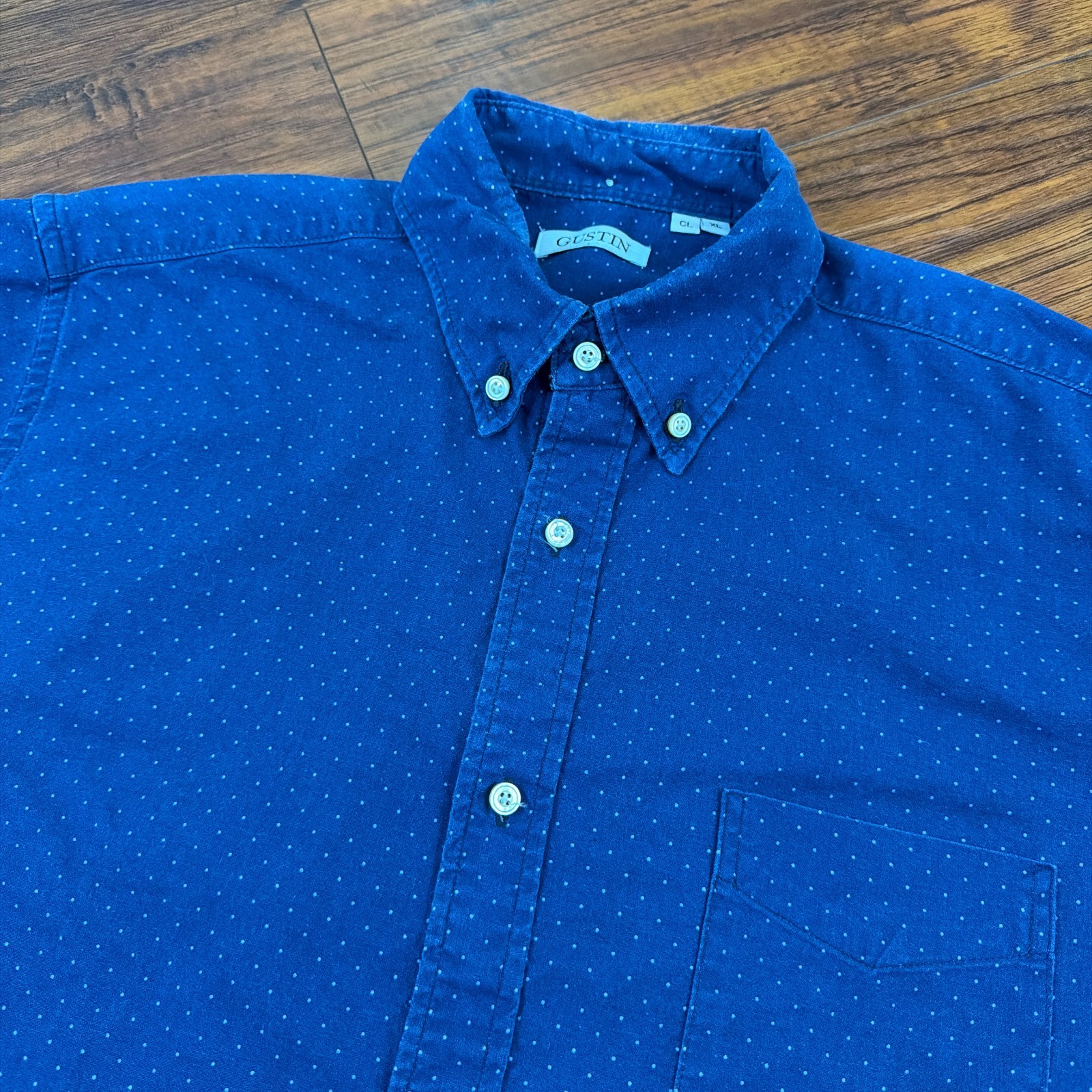 Gustin Shirt Mens XL Blue Dot Classic Fit Long Sleeve Pocket Cotton Made in USA Gustin Shirt Mens XL Blue Dot Classic Fit Long Sleeve Pocket Cotton Made in USA
