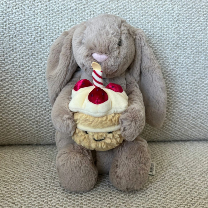 Jellycat Beige Bashful Bunny Birthday Cake Plush Soft Toy Collectible NWT