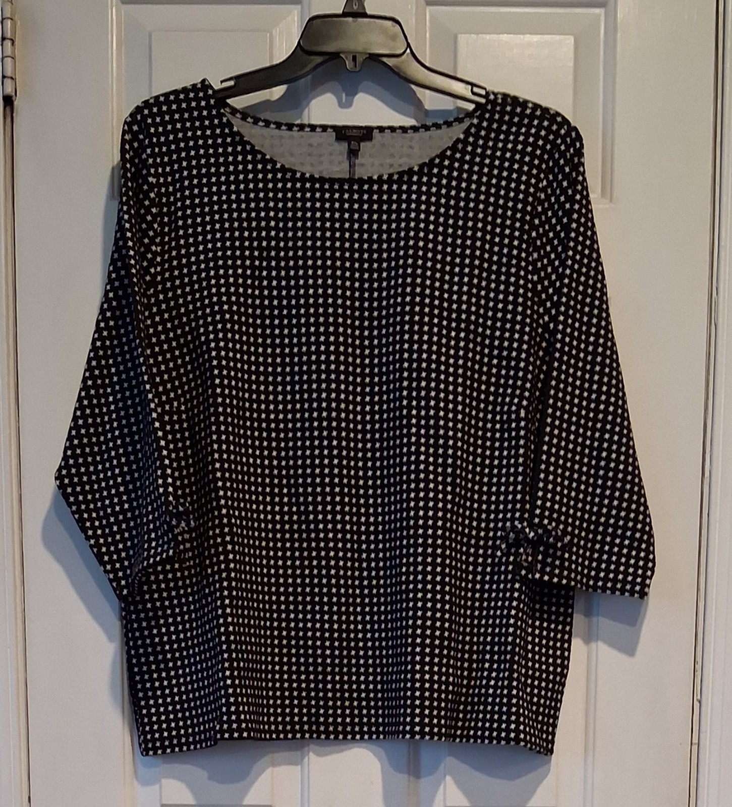 Talbots Plus 3Xp (Petite) Black White Heavy Weight Knit Pullover Round Neck 3/4