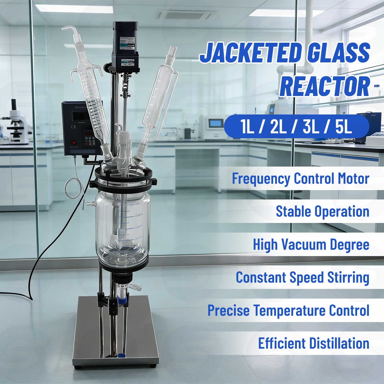 1L - 100L Double Layer Glass Jacket Reactor Chemical Stirred Reaction Vessel