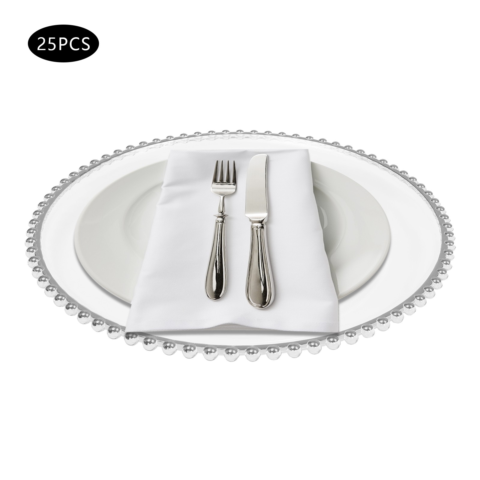25pc Clear Round Charger Plates, Table Charger Plates, Dinner Charger Plates Set