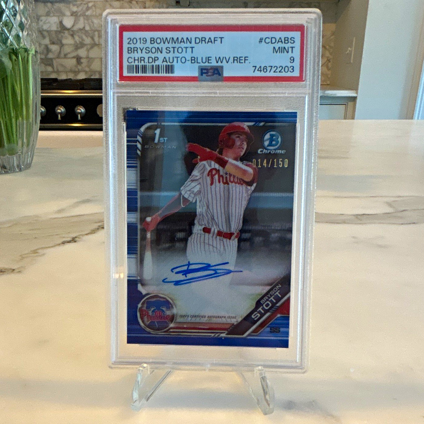 2019 Bowman Draft Bryson Stott Chrome DP Auto Blue Wave /150 PSA 9 #CDA-BS