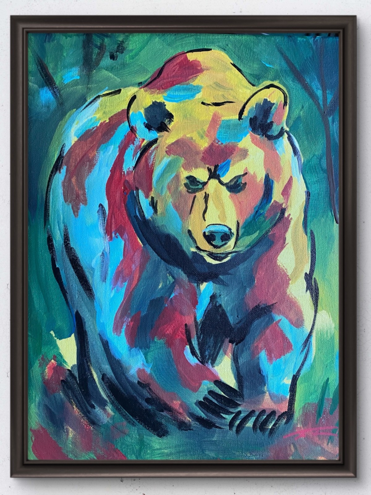 Fauvism Colorful Grizzly Bear Acrylic Expressionist Original Art 14x11 Canvas