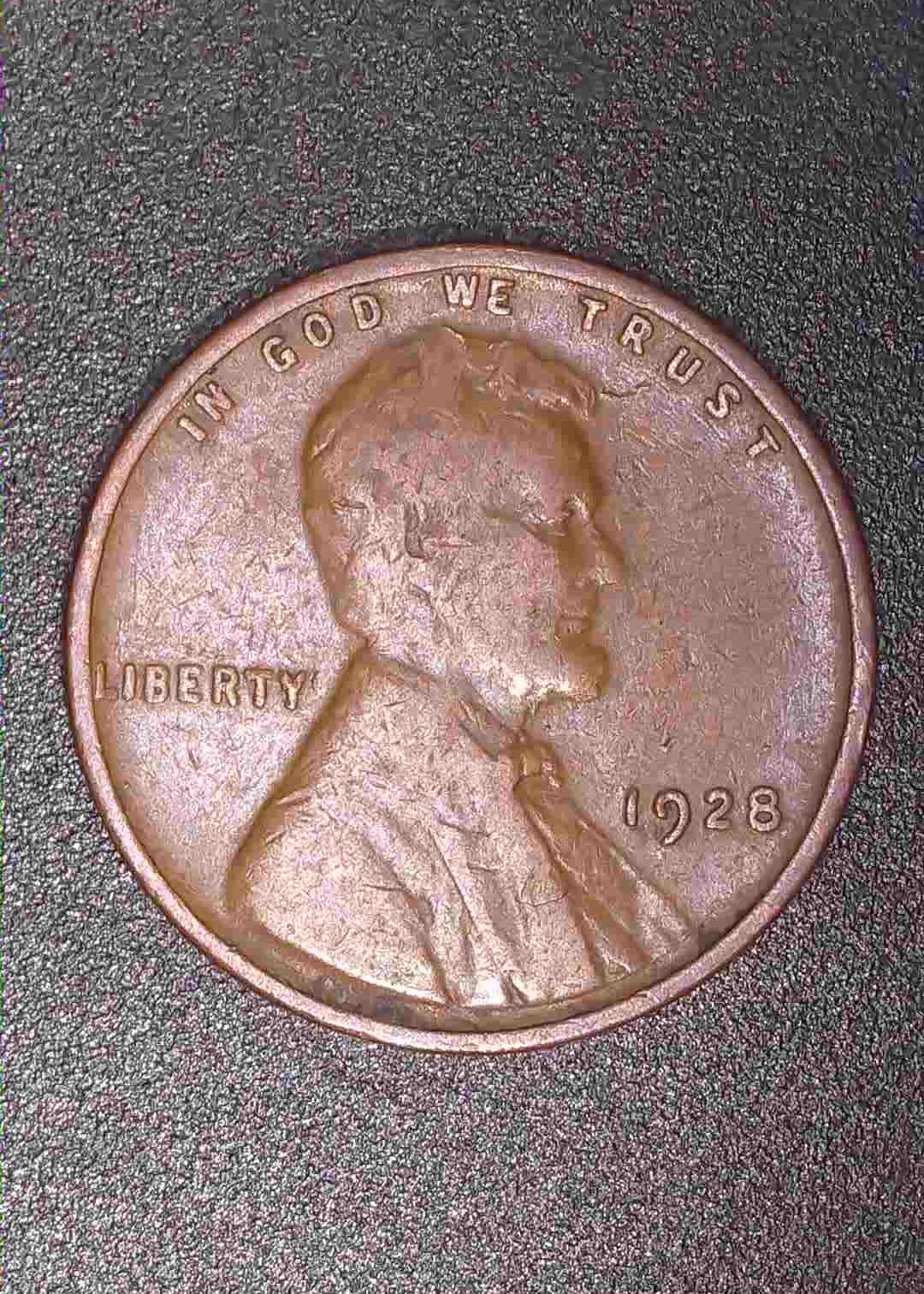 1928 Wheat Penny “L”Touching Rim Missing Letters Reverse No Mint Mark