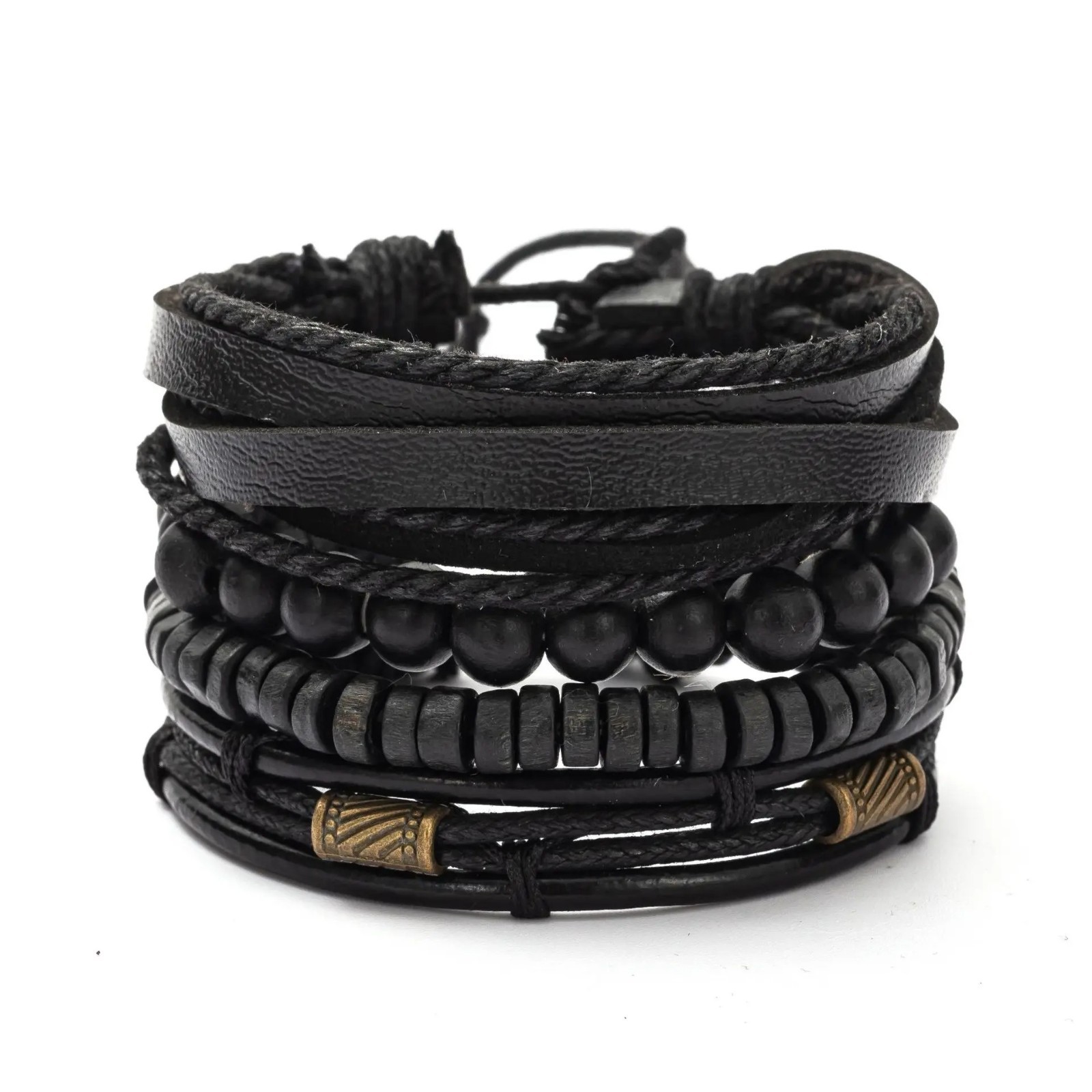 4PCs Fashion Vintage Multi-Layer Wooden Beads Trendy Accessories Men\'S Bracelet