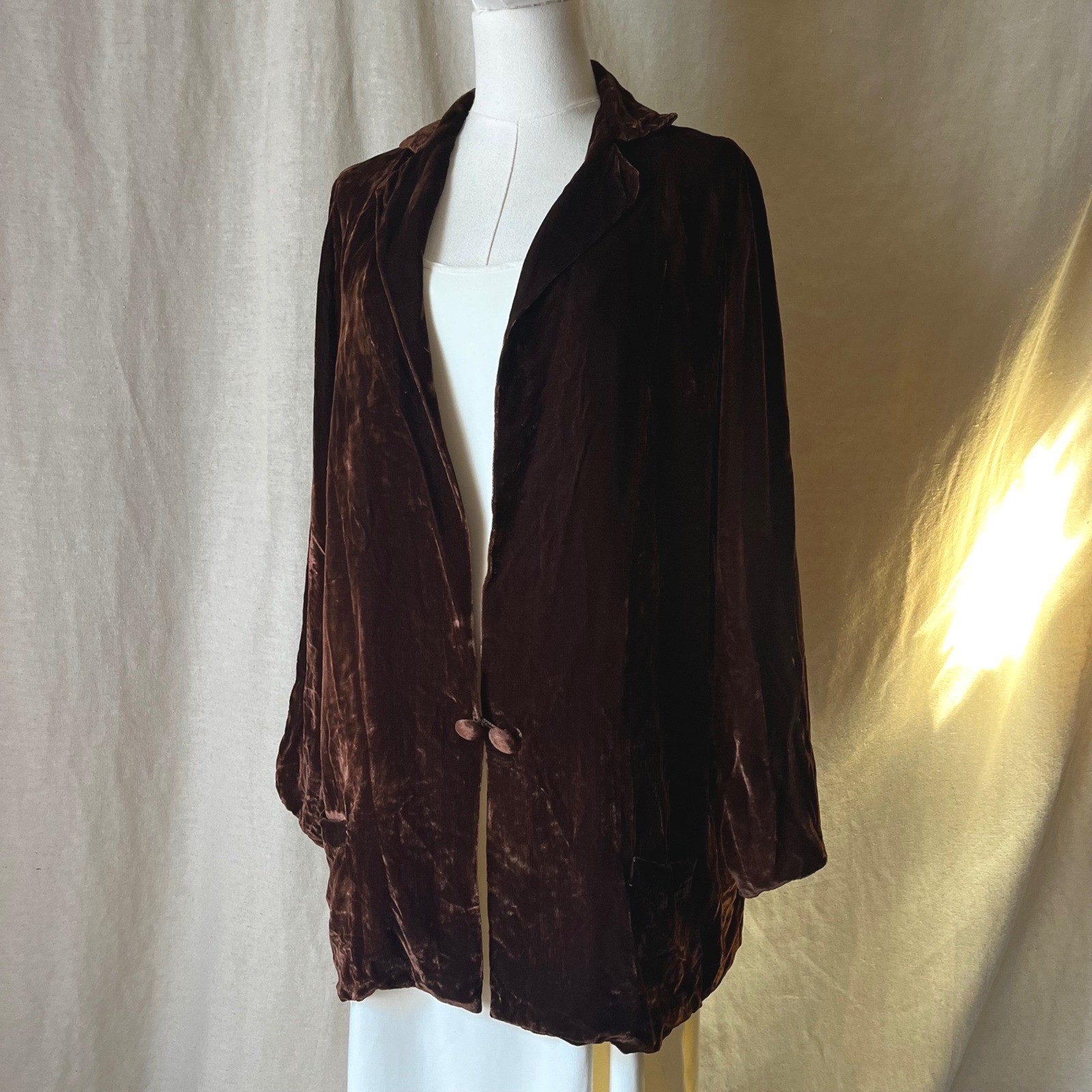 1930s 1940s Vintage Brown Velvet Jacket Blazer Art Deco Silk Feel S M