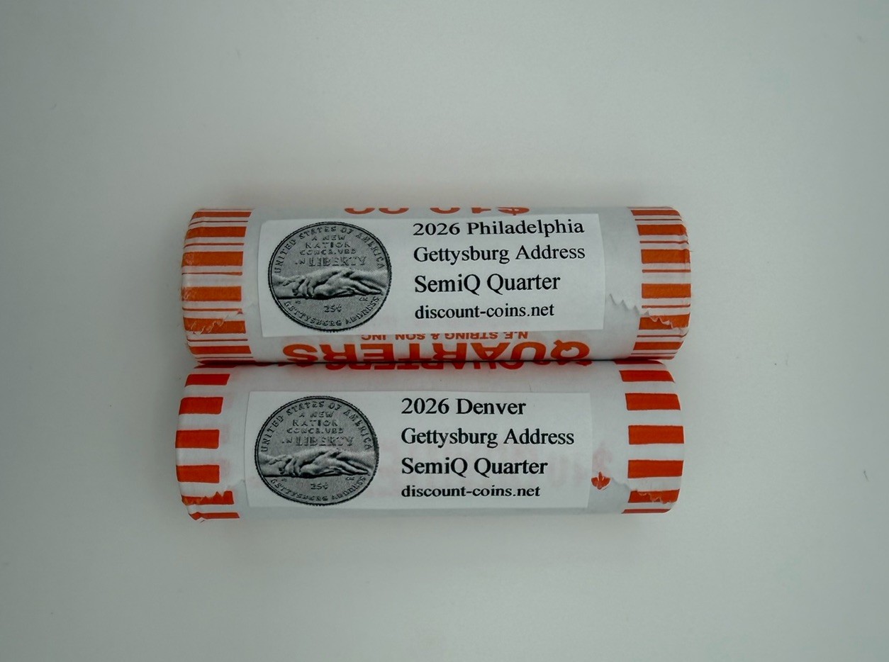 2026 P + D Gettysburg Address Uncirculated Quarter 2x $10 Rolls - PREORDER 10/26