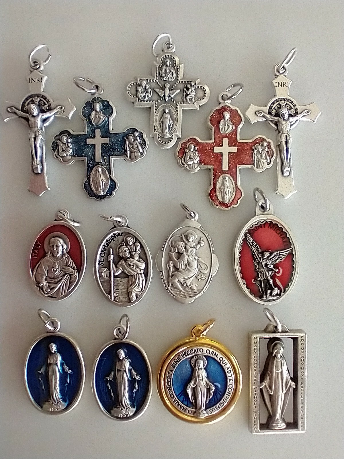 Catholic Lot Religious Medals Enamel Jesus Mary St Christopher Michael Benedict