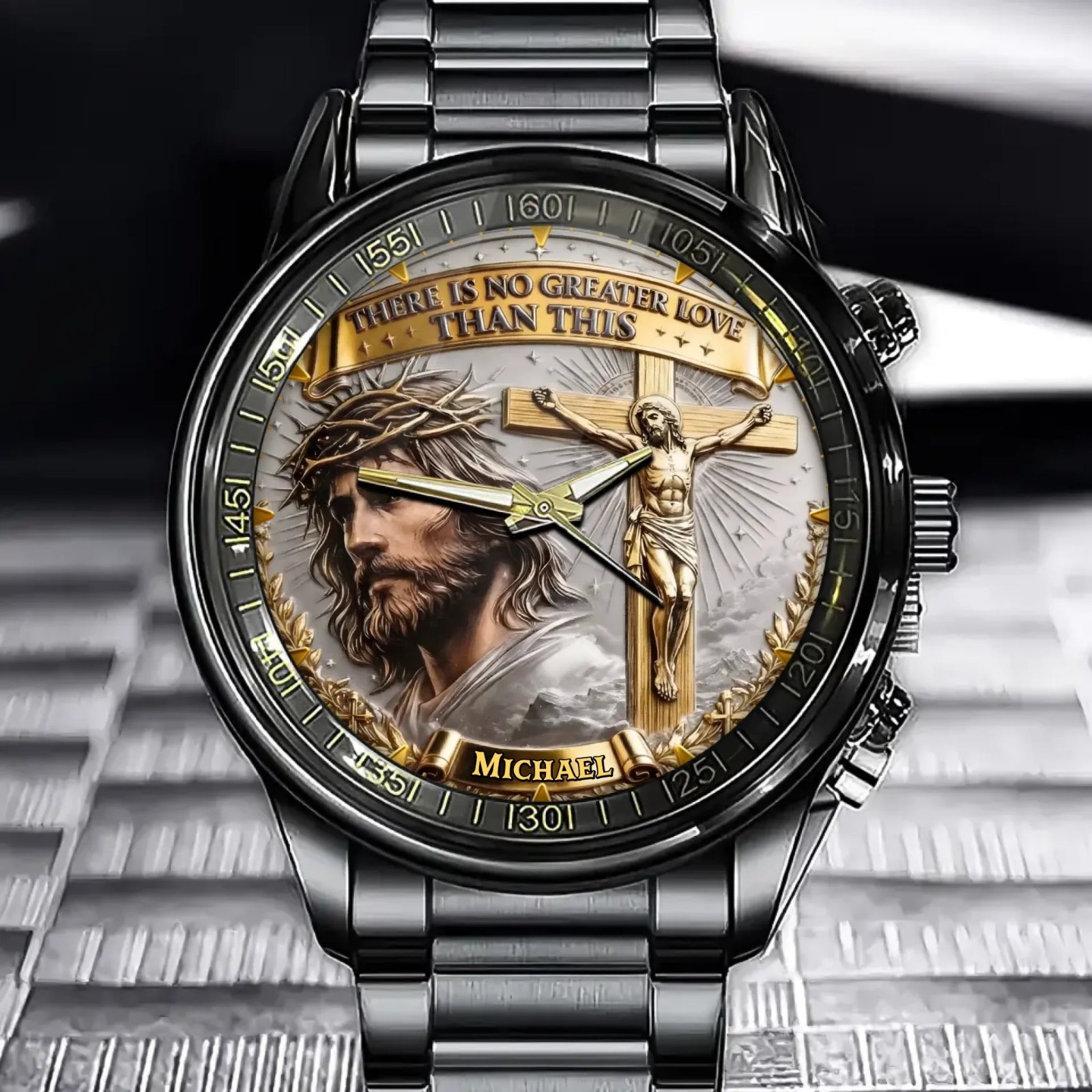 Personalized Christian Watch - Featuring A Jesus Cross Motif And Customizable