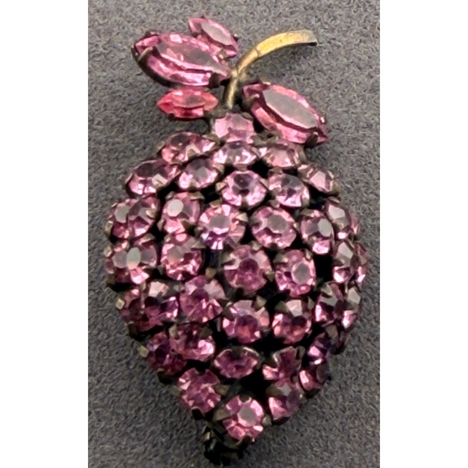 Vintage Warner Brooch Pink Rhinestone Fruit Berry Gold Tone Signed 1.75in