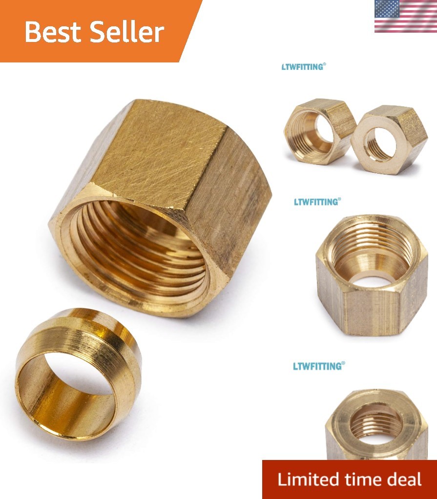 LTWFITTING 5/16-Inch Brass Compression Sleeves Ferrule with 5/16-Inch Compressio