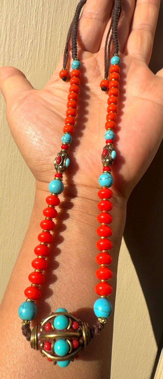 Natural Red Coral Turquoise Tibetan Necklace Clasp Boho Estate Natural Red Coral Turquoise Tibetan Necklace Clasp Boho Estate