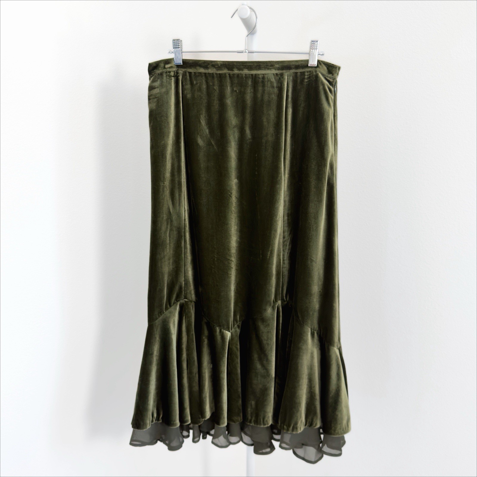 Coldwater Creek Velvet Skirt Womens Size 12 Green Whimsigoth Fairy Grunge Witchy