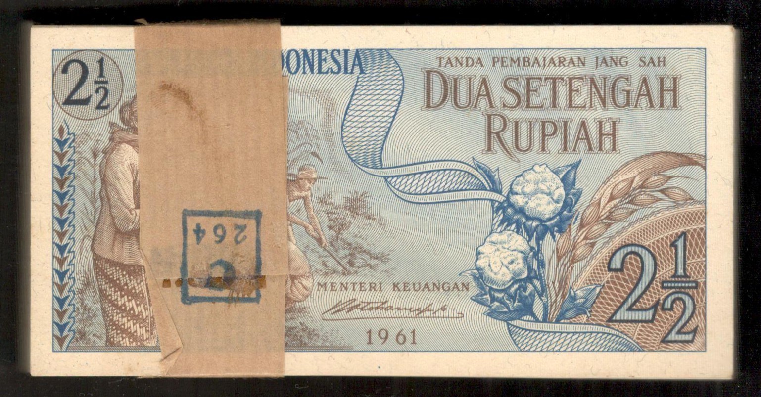 Indonesia Lot 100 Pcs Bundle 2 1/2 2.5 Rupiah Replacement P-79* 1961 UNC