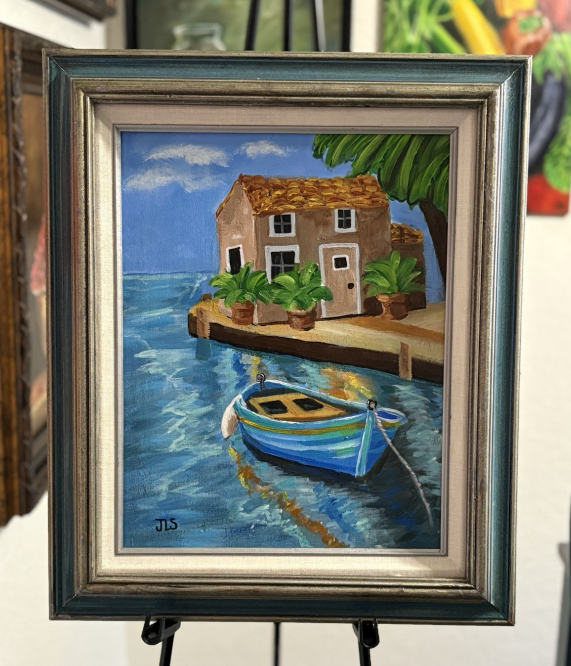 Waterscape Boat Painting Hand Painted Signed Fine Art Vintage Frame 11x14 Waterscape Boat Painting Hand Painted Signed Fine Art Vintage Frame 11x14