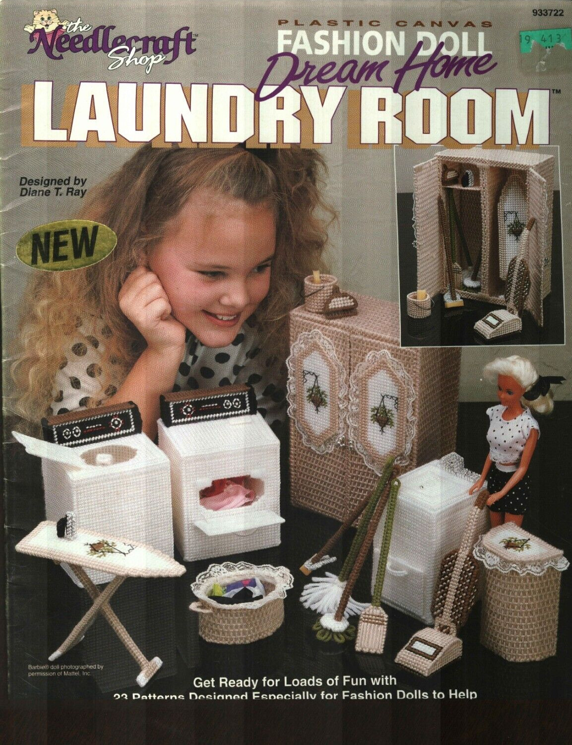 NEW FASHION DOLL DREAM HOME LAUNDRY ROOM PLAYSET PLASTIC CANVAS PATTERN BOOK