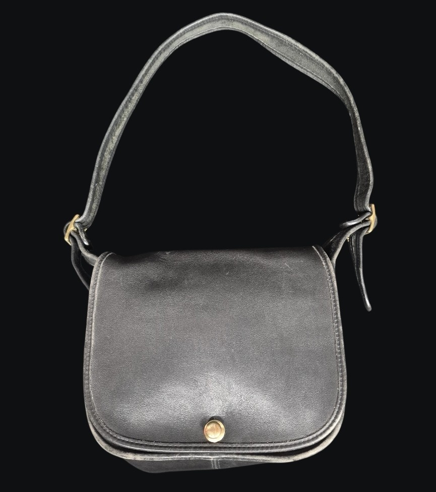 Old Vintage Coach 9170 Black Leather Classic Shoulder Bag Flap USA 90\'s VGUC