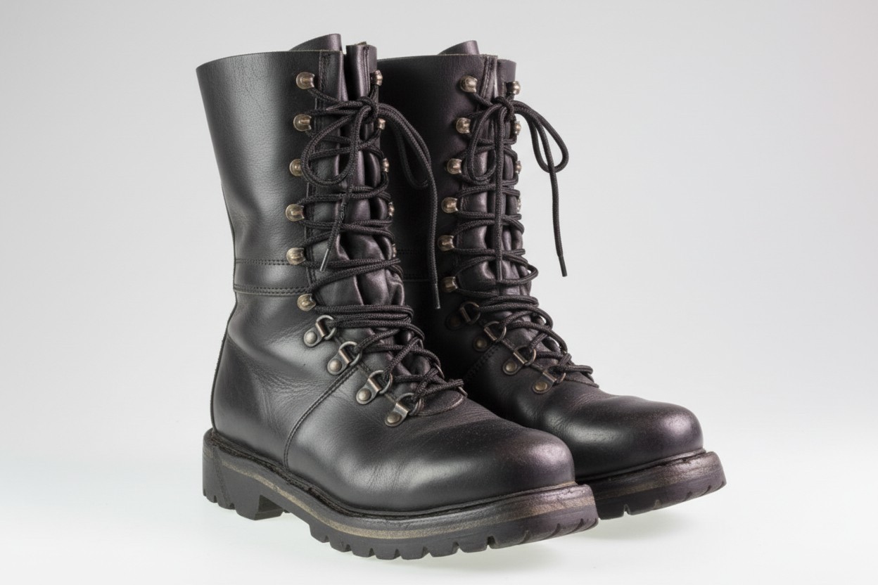 Vintage Austrian Black Leather Mountain Hiking Boots Heavy Duty Pre-Owned