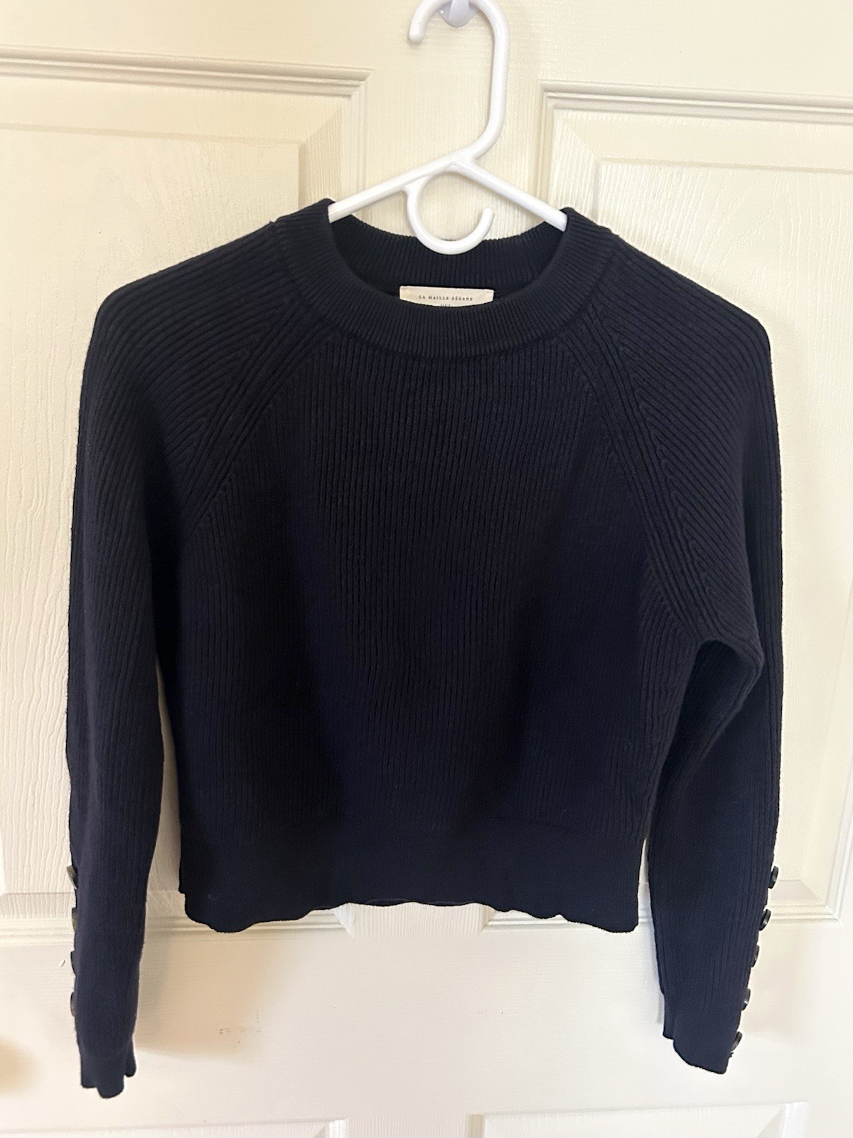 Sezane Sami Ribbed Knit Sweater Size Small Navy Blue Merino Wool Cotton Sezane Sami Ribbed Knit Sweater Size Small Navy Blue Merino Wool Cotton