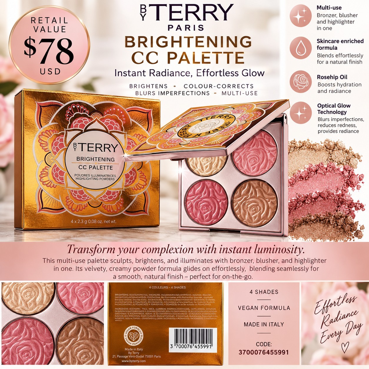 By Terry Brightening CC Palette Pressed Powder Bronzer Glow Shimmer Bronze