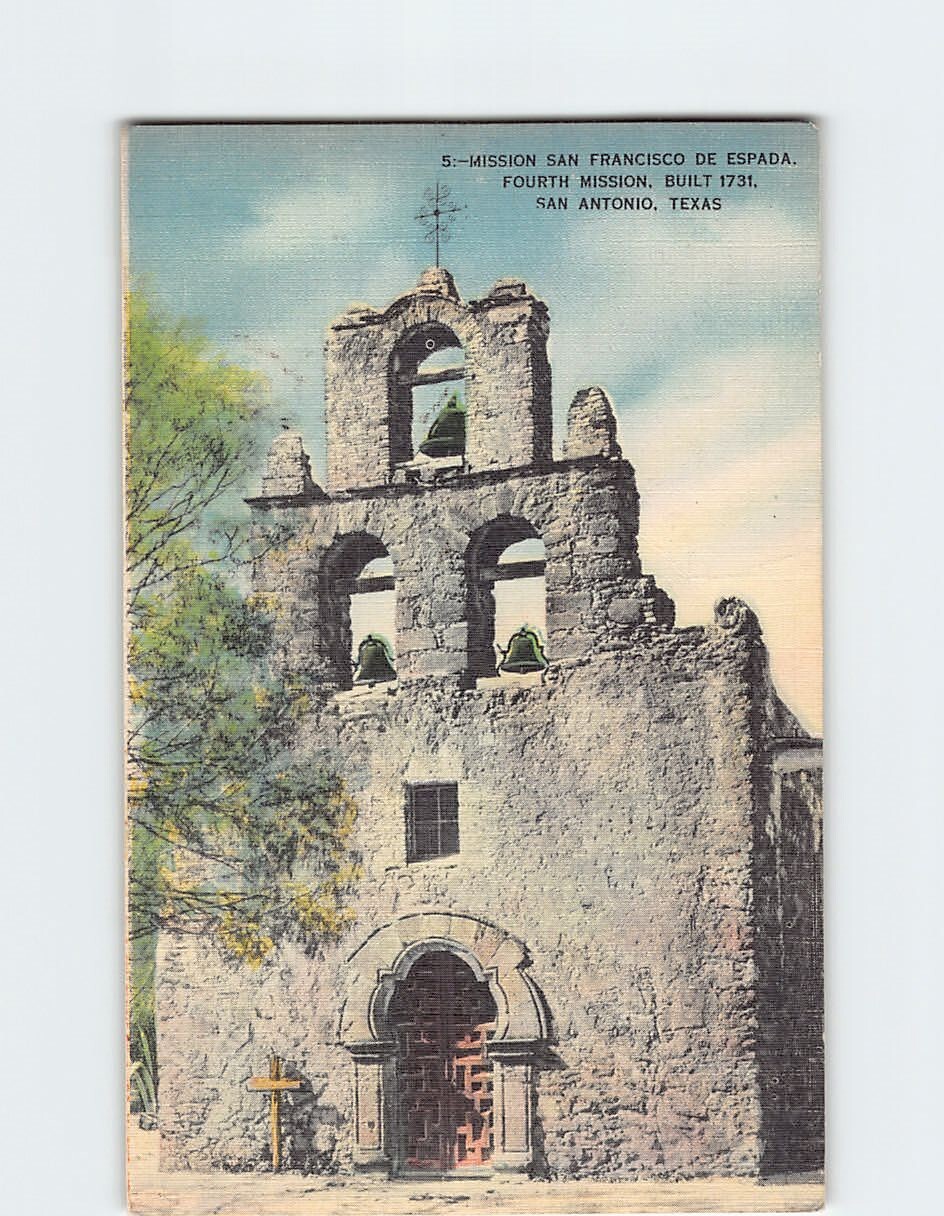 Postcard Mission San Francisco De Espada, Fourth Mission, San Antonio, Texas